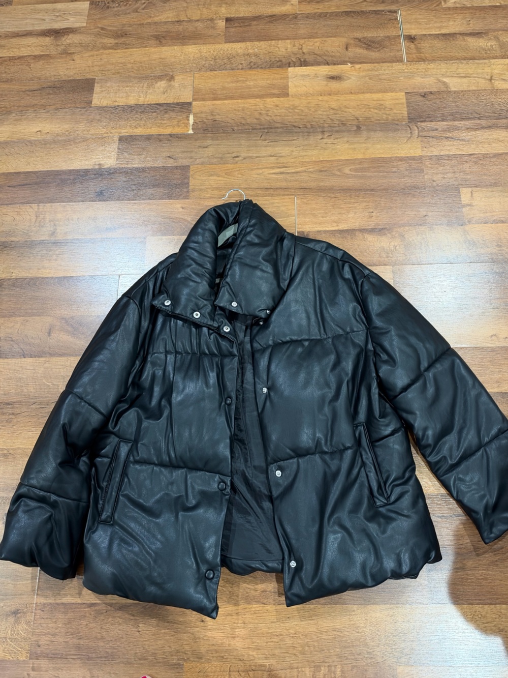 Bagatelle NYC Oversized Faux Leather Puffer Jacket Black Snap Button